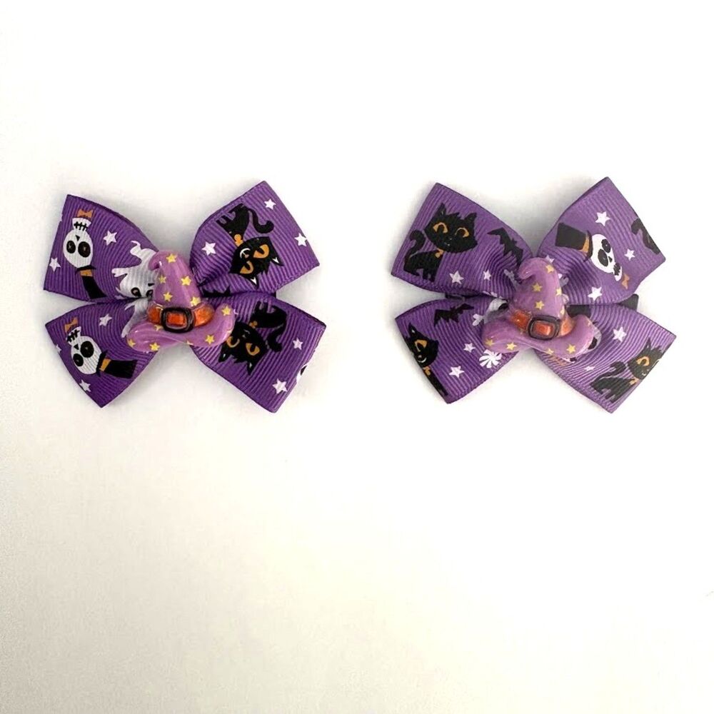 Halloween Hair Bow WITCH Set of 2 Girls Grosgrain Ribbon Bow Clips